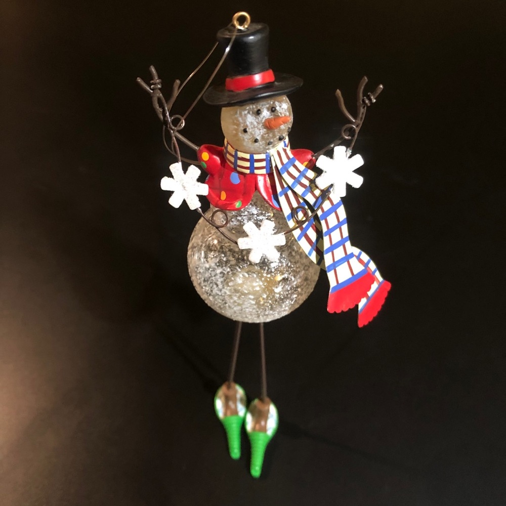 Russ Berrie hand painted glass snowman ornament